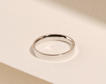 3mm White Gold Flat Wedding Band, Thin Stacking Wedding Ring for Men and Women