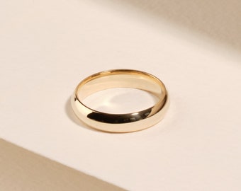 Aliança de casamento em ouro maciço 14k com 4 mm de diâmetro e formato abaulado / Aliança de casamento em ouro amarelo 14k para homens e mulheres / Aliança clássica em ouro 10k, 14k e 18k
