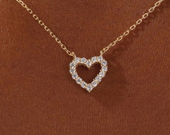 14k Gold Moissanite Heart Necklace / Simulated Diamond Heart Necklace / Solid Gold Heart Pendant for Women / Sterling Silver Pendant