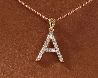 Moissaniet-beginketting/letterketting/beginletterkettingen/verjaardagscadeau voor haar/gesimuleerde met diamant ingelegde brief