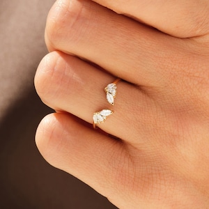 Open Marquise Simulated Diamond Wedding Ring/ Marquise and Round Cut Moissanite Wedding Ring/ Minimalist Open Wedding Ring/ Gift for Her
