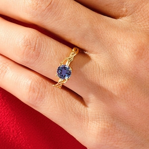 Runder Labradorit Alexandrit Natur inspirierter Verlobungsring / 14 k Gold Edelstein Versprechen Ring / Moissanite Verlobungsring