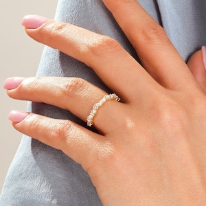 Bague de mariage en diamant simulé rond et marquise / Alliance en moissanite de forme ronde et marquise / Alliance minimaliste pour elle
