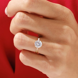 14k Solid Gold Cluster Accent Round Moissanite Engagement Ring / Vintage Moissanite Ring for Women / 1, 1.5, 2 CT Promise Ring