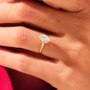 Messerschnitt Solitär Moissanit Verlobungsring / 1.00 - 1.50 - 2.00 CT Brilliant Moissanite Solo Ring in 14K Gold