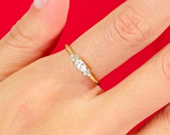 Cluster Accent Oval Cut Moissanite Promise Ring / 14k Gold Minimalist Ring / Daily Stacking Ring / Gift for Her