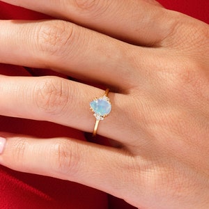 Pear Cut Opal Engagement Ring / 14k Gold Ring with Round Moissanites / Alternative Promise Ring for Women / 1.50 CT Opal  Ring