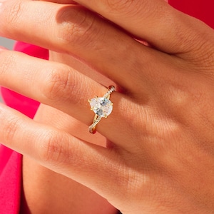 Twisted Pear Cut Moissanite Engagement Ring / 1.00 - 1.50 - 2.00 CT Ring with Pave Set Side Stones / 14K Gold Infinity Ring for Women