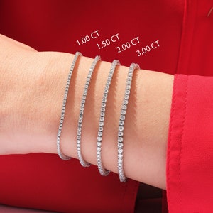 14K Solid Gold Moissanite Tennis Bracelet / 1.00 - 1.50 - 2.00 - 3.00 CT TW Moissanite Bracelet / Wedding Gift for Her