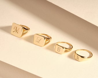 Anello con sigillo quadrato in oro massiccio 14k / Anello con sigillo mignolo personalizzato per uomini e donne / Anello di famiglia inciso / Regalo di laurea personalizzato