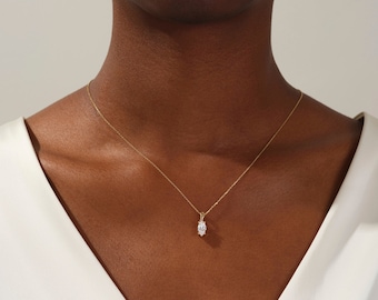 Marquise Cut Solitaire Pendant Necklace / Marquise Cut Simulated Diamond Necklaces for Women / Solid Gold Necklace / Bridal Jewelry