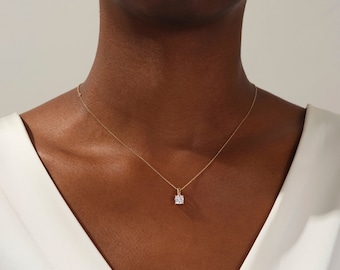 1.00 CT Cushion Moissanite Pendant Necklace / Simulated Diamond Cushion Cut Necklaces for Women / Solid Gold Necklace / Silver Jewelry
