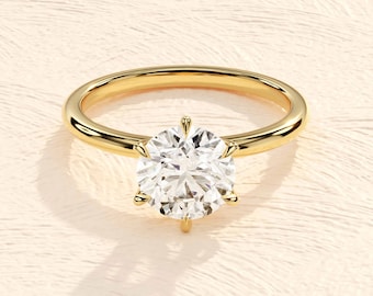 6-polige ronde verlovingsring in 14k Solid Gold / 1, 1.5, 2 CT Moissanite verlovingsringen / Solitaire Moissanite Ring / Gold Promise Ring