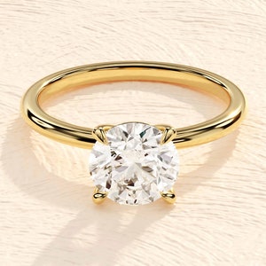 Round Engagement Ring in 14k Solid Gold / 1, 1.5, 2 CT Moissanite Engagement Rings / 4-Prong Solitaire Moissanite Ring / Gold Promise Ring image 2