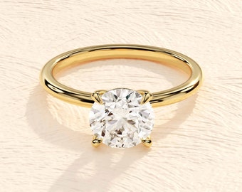 Ronde verlovingsring in 14k Solid Gold / 1, 1.5, 2 CT Moissanite verlovingsringen / 4-polige Solitaire Moissanite Ring / Gold Promise Ring