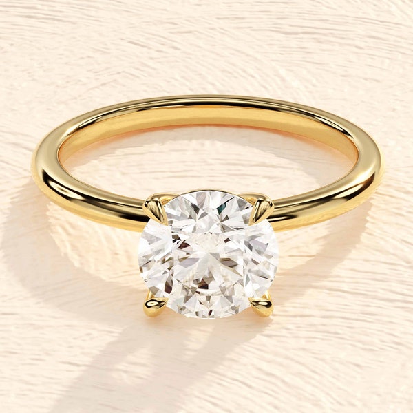Round Engagement Ring in 14k Solid Gold / 1, 1.5, 2 CT Moissanite Engagement Rings / 4-Prong Solitaire Moissanite Ring / Gold Promise Ring