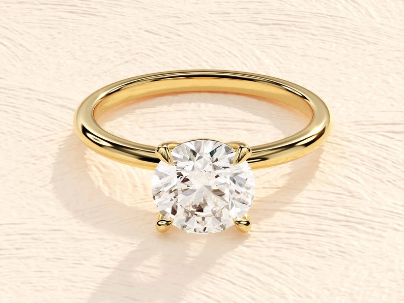 Round Engagement Ring in 14k Solid Gold / 1, 1.5, 2 CT Moissanite Engagement Rings / 4-Prong Solitaire Moissanite Ring / Gold Promise Ring image 1