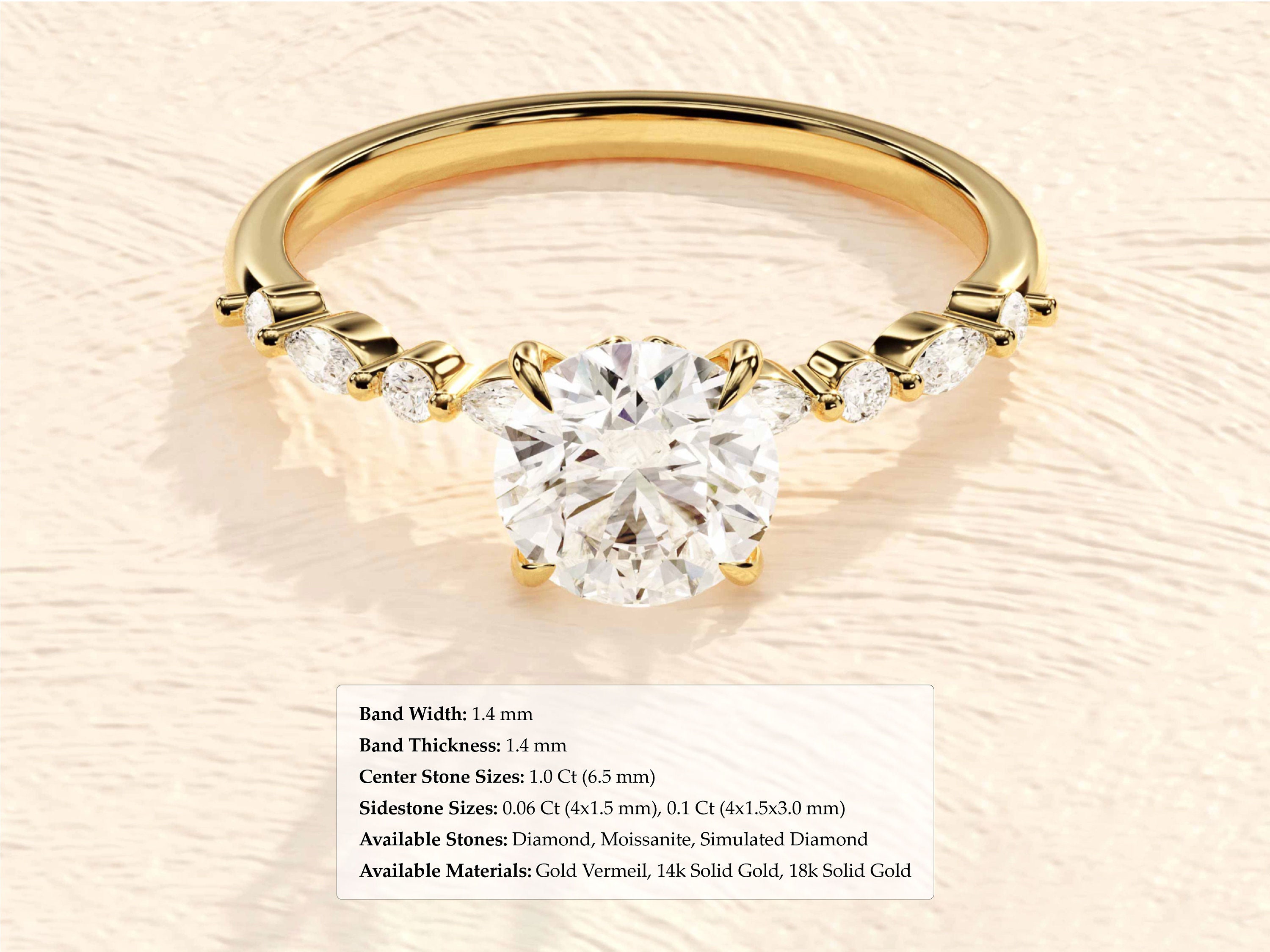 14k Gold Moissanite Engagement Ring, Dainty Vintage Style, 1.0 CT 