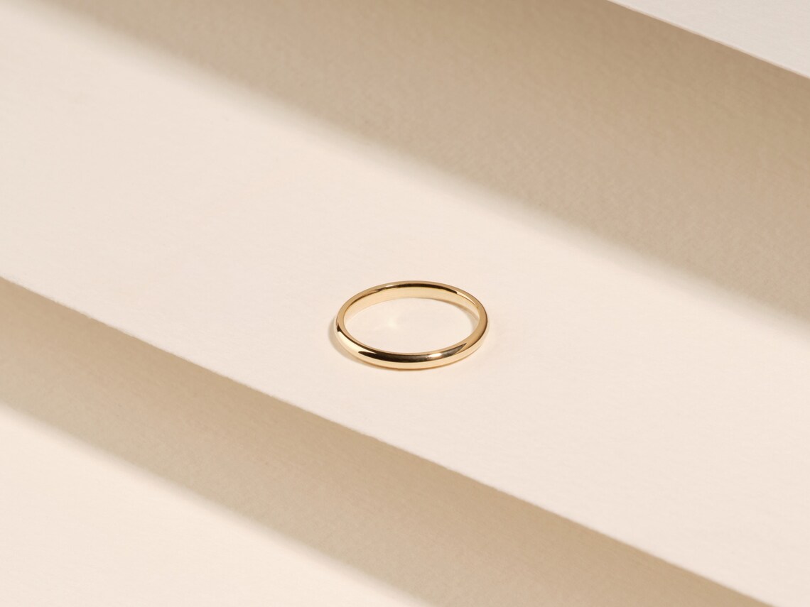 14k Solid Gold 2mm Dome Wedding Band / 14k Yellow Gold Wedding - Etsy