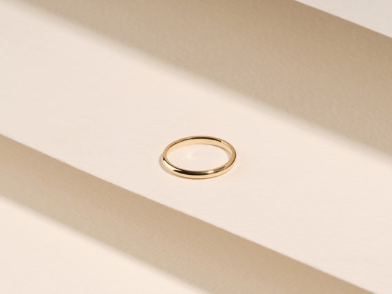 14k Yellow Gold 2mm Dome Wedding Band, Comfort Fit