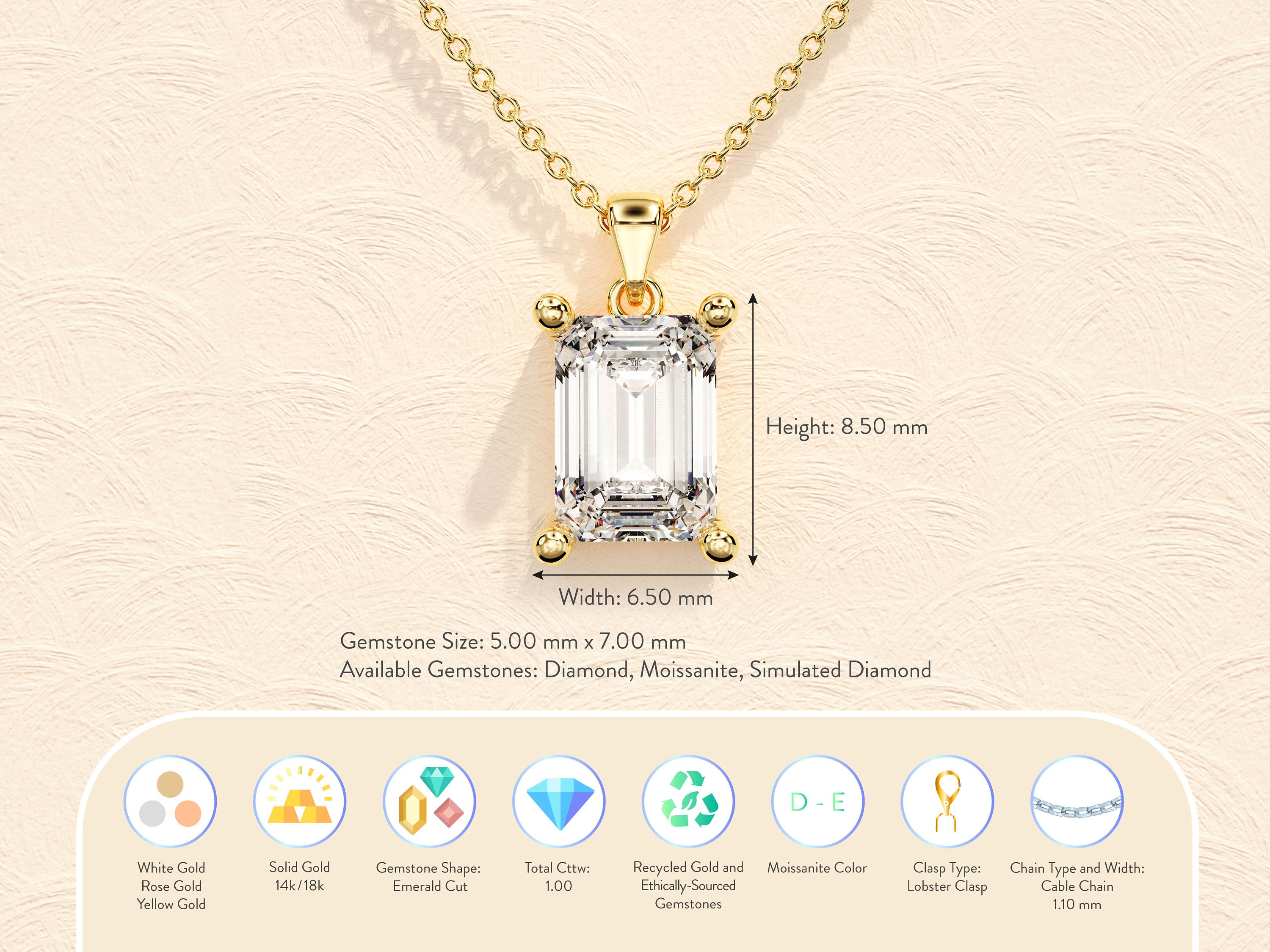 Solitaire Simulated Emerald Pendant - .925 Sterling Silver Round Charm Necklace, Perfect Gift
