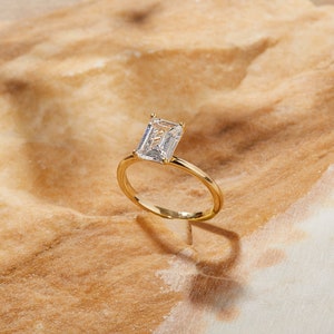 Emerald Cut Engagement Ring in 14k Solid Gold / 1.50 CT Moissanite Engagement Ring / Emerald Solitaire Moissanite Ring / Gold Promise Ring image 5