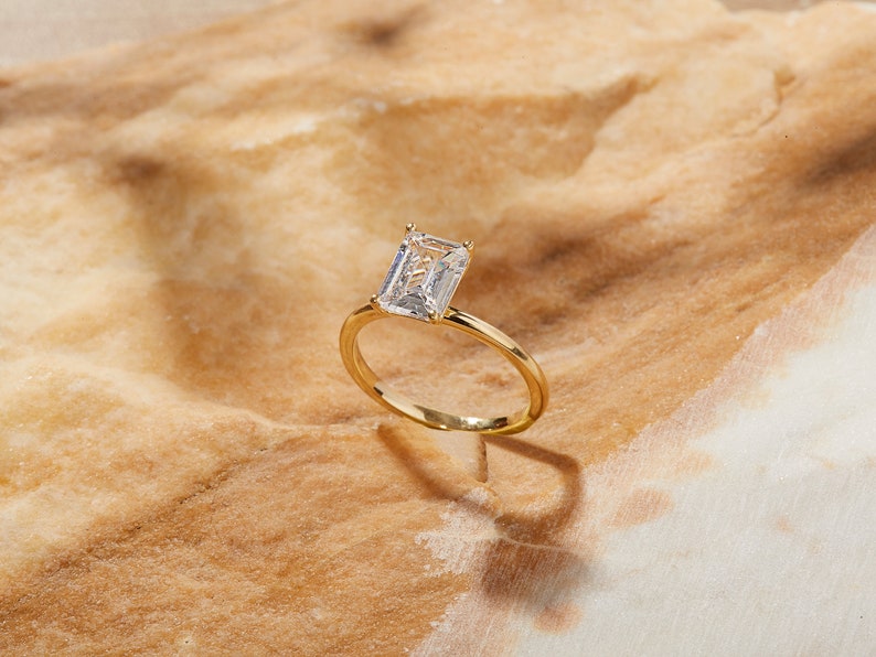 Emerald Cut Engagement Ring in 14k Solid Gold / 1.50 CT Moissanite Engagement Ring / Emerald Solitaire Moissanite Ring / Gold Promise Ring image 5