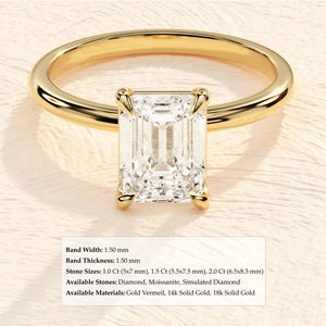 Emerald Cut Engagement Ring in 14k Solid Gold / 1.50 CT Moissanite Engagement Ring / Emerald Solitaire Moissanite Ring / Gold Promise Ring image 6