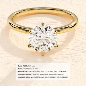 6-Prong Round Engagement Ring in 14k Solid Gold / 1, 1.5, 2 CT Moissanite Engagement Rings / Solitaire Moissanite Ring / Gold Promise Ring image 9