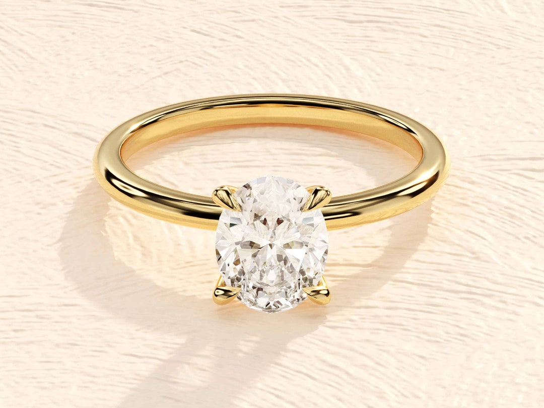 14k Solid Gold Oval Moissanite Engagement Ring, 4-prong Solitaire - Etsy