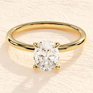 Oval Engagement Ring in 14k Solid Gold / 1, 1.5, 2 CT Moissanite Engagement Rings / 4-Prong Solitaire Moissanite Ring / Gold Promise Ring image 2