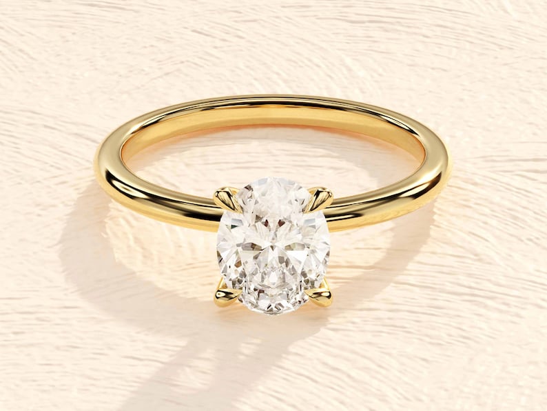 Oval Engagement Ring in 14k Solid Gold / 1, 1.5, 2 CT Moissanite Engagement Rings / 4-Prong Solitaire Moissanite Ring / Gold Promise Ring image 2