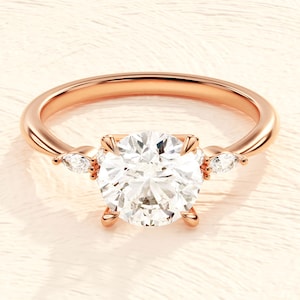 14k Solid Gold Cluster Accent Round Moissanite Engagement Ring / Vintage Moissanite Ring for Women / 1, 1.5, 2 CT Promise Ring image 8