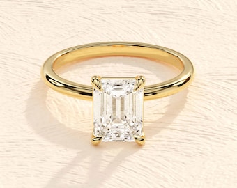 Anello di fidanzamento con taglio smeraldo in oro massiccio 14k / 1,50 CT Moissanite Anello di fidanzamento / Anello di moissanite solitario smeraldo / Anello di promessa d'oro