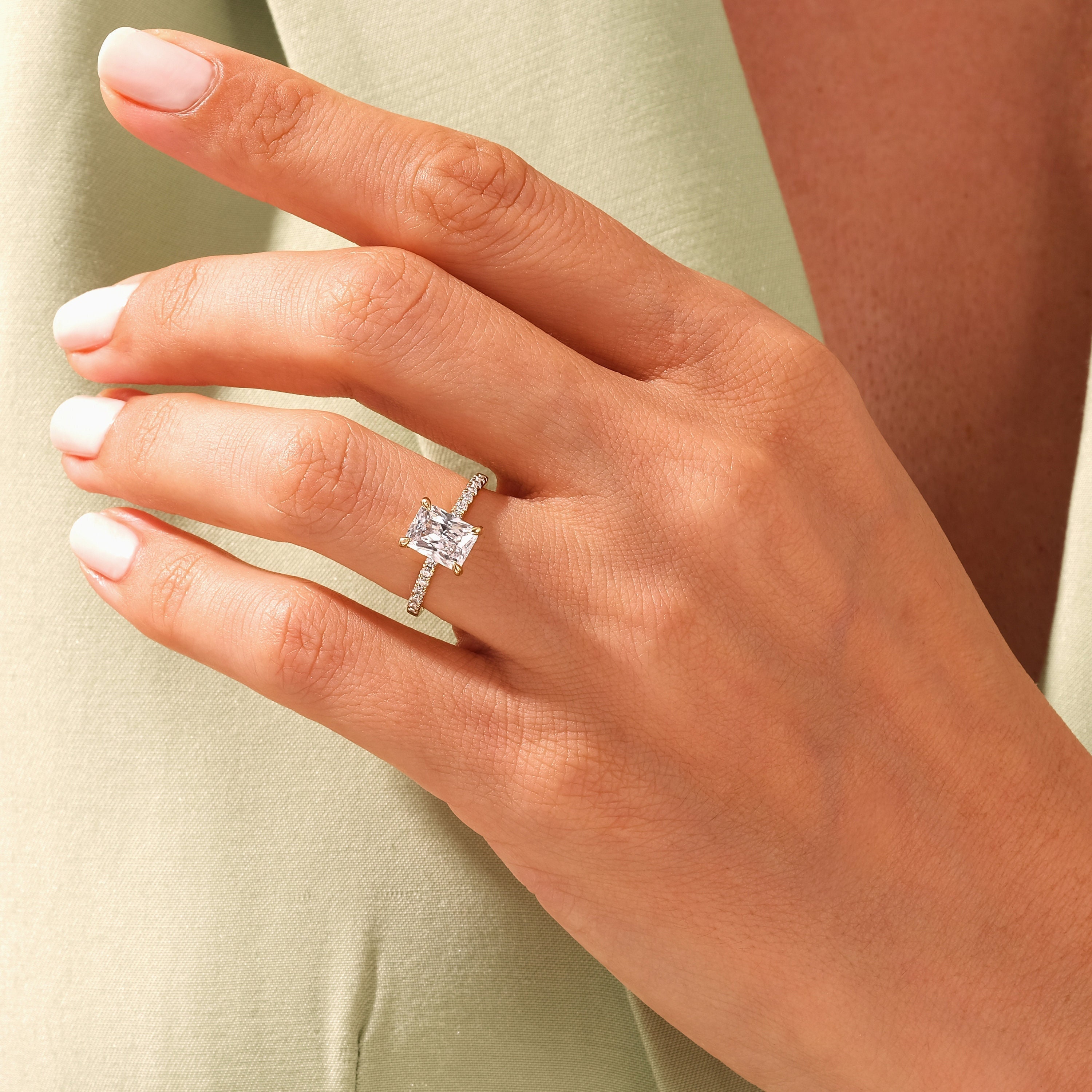 Radiant Moissanite Engagement Ring / 14K Solid Gold Pave Set Side Stone Ring / Promise Ring with 1, 1.5, 2 CT Radiant Center Stone