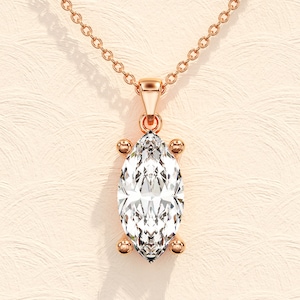 Marquise Cut Solitaire Pendant Necklace / Marquise Cut Simulated Diamond Necklaces for Women / Solid Gold Necklace / Bridal Jewelry image 5