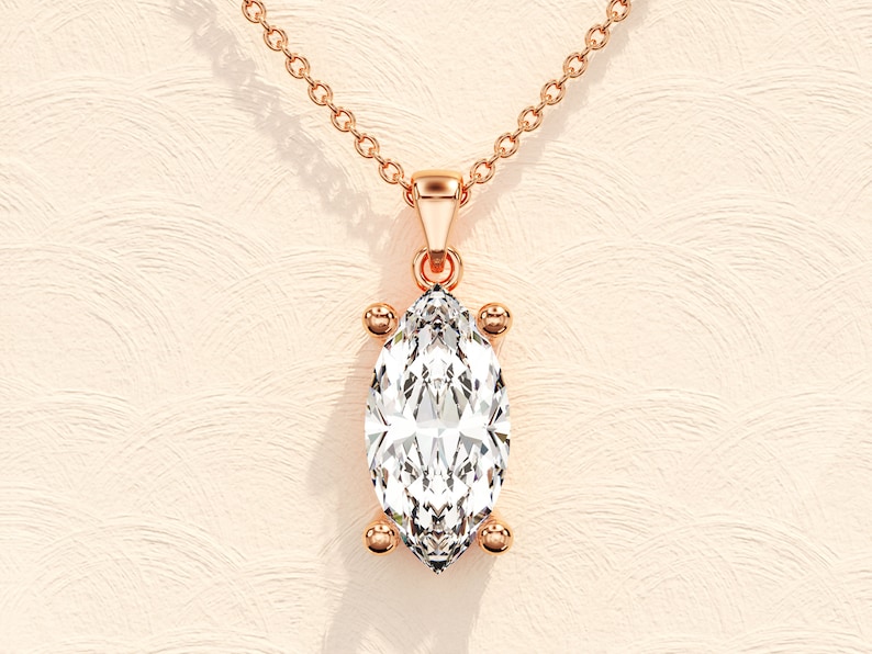 Marquise Cut Solitaire Pendant Necklace / Marquise Cut Simulated Diamond Necklaces for Women / Solid Gold Necklace / Bridal Jewelry image 5