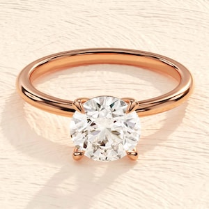 Round Engagement Ring in 14k Solid Gold / 1, 1.5, 2 CT Moissanite Engagement Rings / 4-Prong Solitaire Moissanite Ring / Gold Promise Ring image 7