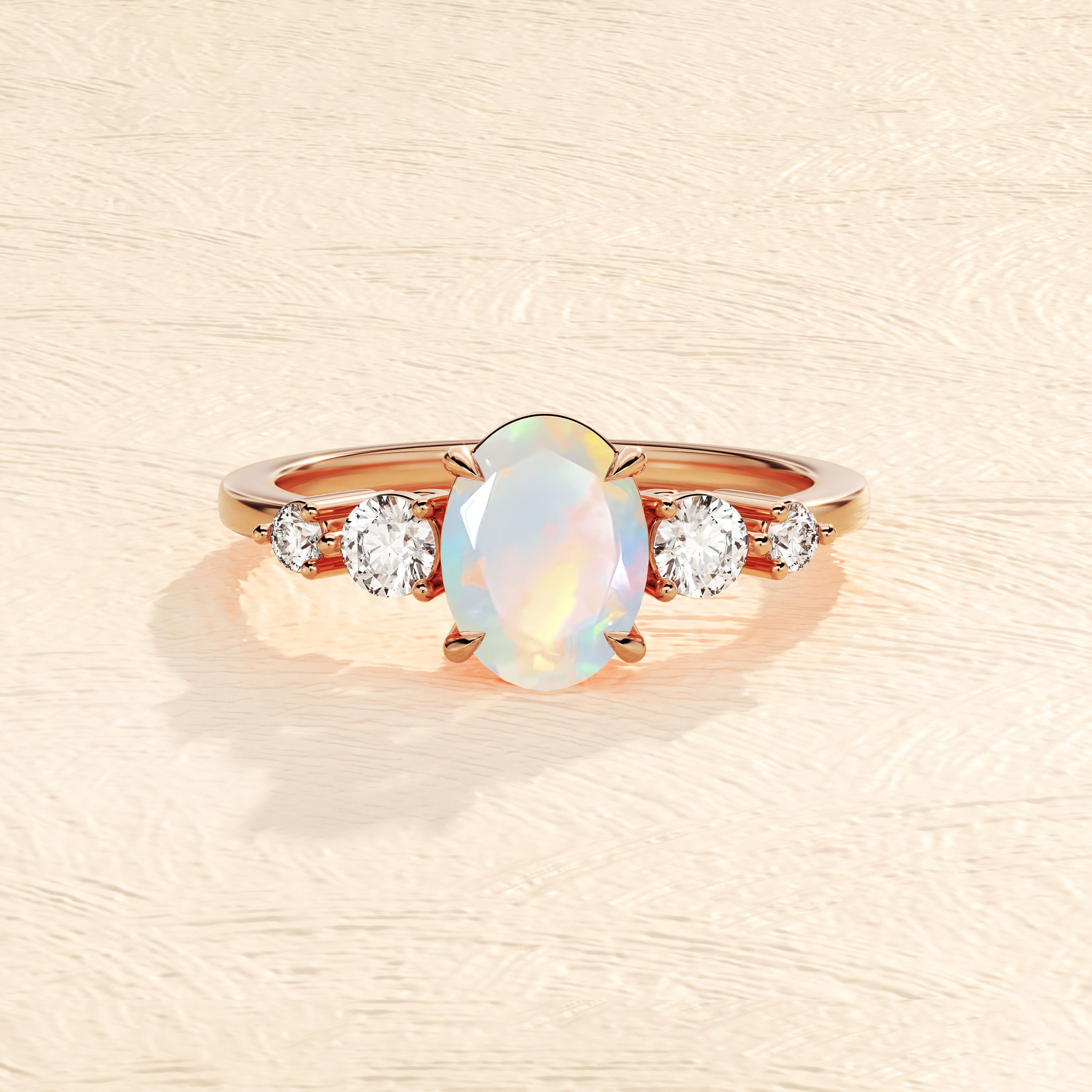 Oval Cut Opal Engagement Ring / 14k Gold Ring With Round Sidestones ...