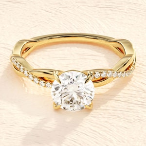 Petite Twist Moissanite Engagement Ring / Unique Sustainable Moissanite Ring for Women / 14k Gold Twisted Vine Ring / Promise Ring