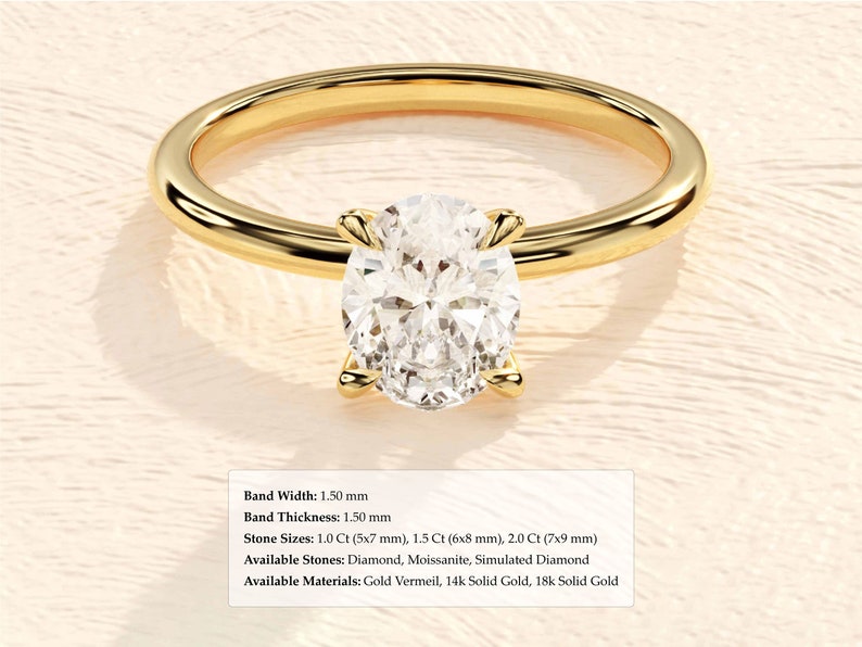 Anillo de compromiso ovalado en oro macizo de 14 k / 1, 1,5, 2 anillos de compromiso de moissanita CT / anillo de moissanita solitario de 4 puntas / anillo de promesa de oro imagen 9