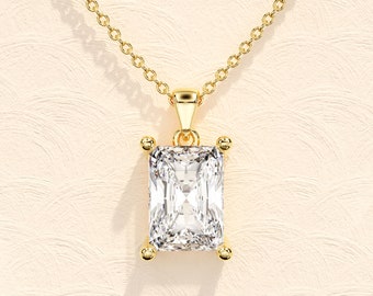 Radiant Cut Solitaire Pendant Necklace / Radiant Cut Simulated Diamond Solitaire Necklaces for Women / Solid Gold Necklace / Silver Jewelry