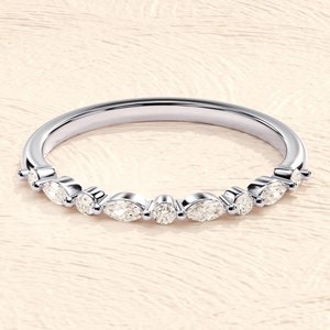 14k Solid Gold Alternating Marquise Moissanite Wedding Band / Gold Wedding Ring with Diamond Alternatives / Moissanite Ring for Women image 6
