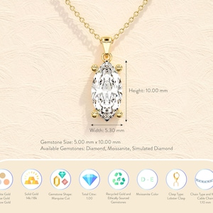 Marquise Cut Solitaire Pendant Necklace / Marquise Cut Simulated Diamond Necklaces for Women / Solid Gold Necklace / Bridal Jewelry image 6