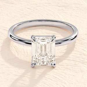 Emerald Cut Engagement Ring in 14k Solid Gold / 1.50 CT Moissanite Engagement Ring / Emerald Solitaire Moissanite Ring / Gold Promise Ring image 3