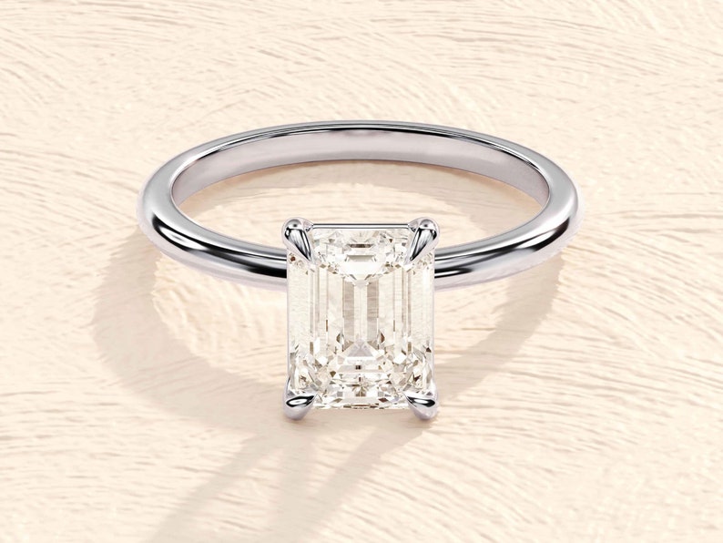 Emerald Cut Engagement Ring in 14k Solid Gold / 1.50 CT Moissanite Engagement Ring / Emerald Solitaire Moissanite Ring / Gold Promise Ring image 3