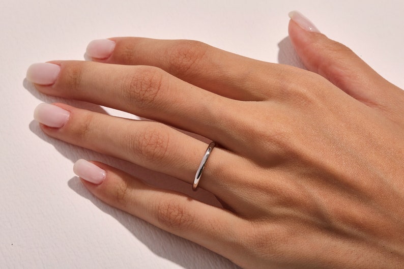14k Solid White Gold 2mm Dome Wedding Band / 14k White Gold Etsy