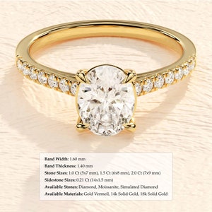 14k Solid Gold Pave Set Side-Stone Oval Moissanite Engagement Ring / Moissanite Ring for Women / 1, 1.5, 2 CT Promise Ring image 10