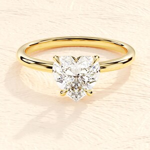 4-Prong Heart Cut Engagement Ring in 14k Solid Gold/ 1.5 CT Moissanite Engagement Rings/ Solitaire Moissanite Ring/ Gold Promise Ring image 2