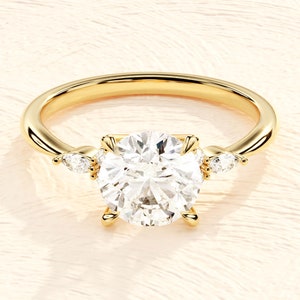 14k Solid Gold Cluster Accent Round Moissanite Engagement Ring / Vintage Moissanite Ring for Women / 1, 1.5, 2 CT Promise Ring image 3